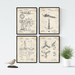 Nacnic 4 poster mit boot patenten | posterset mit erfindungen und alten werkzeugen | bilder von ruder, anker, segelboot und schiffsschraube | größe a4. 29.7L x 21B cm Boote Patent
