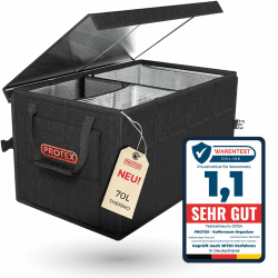 PROTEX Kofferraum Organizer [Testsieger 2024] 70 L Kühltasche - Faltbare Kofferraumtasche mit Deckel - XXL Kofferraumbox mit Wärme- & Kältedämmung - Praktisch & Wasserdicht (schwarz)
