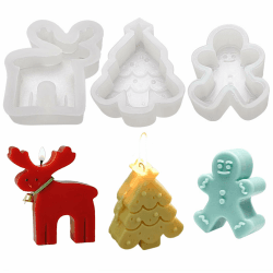 3 Stück Weihnachtsbaum Kerzenform, Lebkuchenmann, Elch, Weihnachtsbaum Kerze Silikonform Kerzengießform, Kerzenform zum DIY für die Herstellung von Kerzen, Aromasteinen, Schokolade