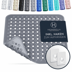 homerella® Duschmatte rutschfest 53x53cm inkl. 2 Haken - Antirutschmatte Dusche - Badematte rutschfest Kinder Rutschmatte Dusche antibakteriell & maschinenwaschbar - Duscheinlage rutschfest
