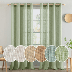 MIULEE Gardinen Vorhänge mit ösen Voile Vorhang kurz Modern Leinenoptik Halbtransparent Ösenvorhang für Wohnzimmer Kinderzimmer Raumteiler 2er Set Grün 160x140 cm