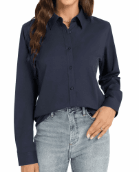 J.VER Bluse Damen Langarm Casual Damen Bluse Button-Down Shirts Bügelleichtes V-Kragen Tops Bluse Oberteil Navy Blau M