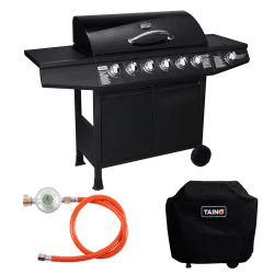 TAINO BASIC BBQ Gasgrill Grillwagen Edelstahl-Brenner + Seitenkocher Grill (Gasgrill BASIC 6+1 Set)