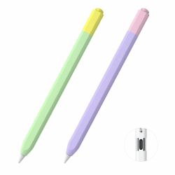 MoKo Stift Hülle Kompatibel mit Apple Pencil (USB-C), 2 Stück Silikonhülle für Pencil USB C, rutschfest Schützhülle Stifthalter Case, Unterstützt Magnetische Befestigung, Grün Gelb+Lila Rosa