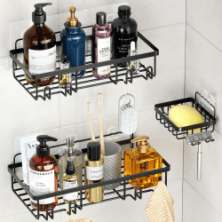 WELDUN Duschablage Ohne Bohren, 3er Edelstahl Badregal Duschregal Rostfrei, für Badezimmer Shampoo Duschgel, Schwarz