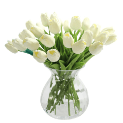 JUSTOYOU 20 STK PU Real Touch Latex Künstliche Tulpen Gefälschte Tulpen Blumen Blumensträuße Blumen Arrangement für Home Room Hochzeitsstrauß Party Herzstück Dekor Weiß Weiß -20 20 PCS