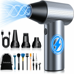 Solareye Druckluft Compressed Air Duster, 3-Gang 300000 U/min, Elektrische Staubgebläse Luftdruckspray mit 7500mAh Akku, Reinigungsbürste und USB Schnellladung, für PC Reinigungsset, Auto, Sofa