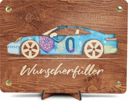 Sport Wagen- XL Geldgeschenk aus Holz inkl. Ständer | Sportwagen - Geschenk für Ihn, Autokarte, Geschenk zum Auto, Tank Gutschein