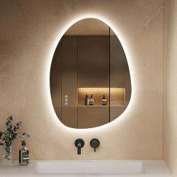 S'AFIELINA Spiegel mit Beleuchtung Asymmetrischer LED Badspiegel 60 x 45 cm mit Touch-Schalter, Dimmbar 3 Lichtfarbe Einstellbare, Beschlagfrei Badezimmerspiegel mit Beleuchtung