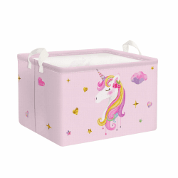 Clastyle Süßer Rosa Einhorn Mädchen Würfel Aufbewahrungskorb für Babyzimmer Wolke Sternen Herz Wasserdicht Rechteckig Stoff Regalkörbe Kleidung Spielzeug Kinder Aufbewahrungsbox, 36x26x23 cm