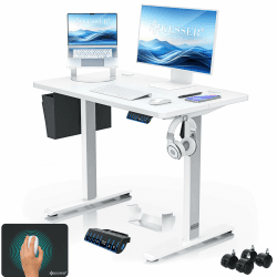 KESSER® Höhenverstellbarer Schreibtisch elektrisch 100cm x 60cm | Ergonomisch Steh-Sitz Schreibtisch | 3-Funktions-Memory Steuerung | Inkl. 360° Rollen & USB-Ladeanschluss Computertisch für Homeoffice