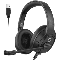 EKSA H2 USB Headset mit Mikrofon, Office PC Headset mit ENC Mic, Stummschalter & Lautstärkeregler, Over Ear PC Headset mit Kabel für Business/Callcenter/Büro/Zoom/Teams