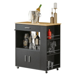 SoBuy FKW113-SCH Servierwagen Küchenwagen Kücheninsel Küchenschrank Rollwagen Küchentrolley Mikrowellenschrank Küchenrollwagen schwarz BHT ca.: 82x88x46cm