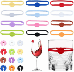 RabbFit 24 pcs Reversible Markers Party Wine Glass Marker Silicone Colourful Decoration Silicone Cup Marker Drinking Silicone Drinks Marker Labels Tea Bag Holder Bottles Marker Total 12 Colours