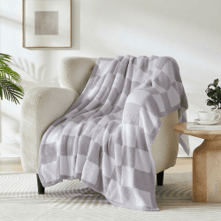 R.SHARE Kuscheldecke Flauschig, 125×175cm Schachbrettmuster Decke, Weich und Warm Sofaüberwurf, Oeko-Tex zertifizierte, Gewebte Karo-Decke ，Wohnzimmerdecke Couchdecke-Violett