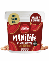 ManiLife Erdnussbutter, Peanut Butter, Deep Roast Crunchy, 900-g-Dose, Erdnussmus aus besten argentinischen Erdnüssen, vegan, erdnussbutter ohne zucker und palmöl, ohne GVO, bulk erdnussbutter