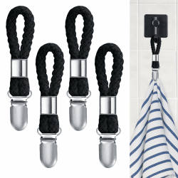 4 Stück Handtuchklammern, Handtuch Clips zum Aufhängen, Schwarz Ohne Nähen Klemmhaken, Handtuchclips, Geschirrtuchhalter Clips für küche, Badezimmer, Schlafzimmer