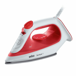 Braun Dampfbügeleisen TexStyle 1 SI1019RD, Bügeleisen, Antihaft, 120g/min Dampfstoß, Entkalkungssystem & Sprühfunktion, Leitungswassergeeignet, schnelles Aufheitzen (35s), EcoModus, 220ml, 1900W, Rot