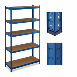 Relaxdays Schwerlastregal, 5 Ebenen, HxBxT: 180 x 100 x 40 cm, bis 500 kg, Stahl, Lagerregal für Keller & Garage, blau
