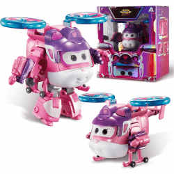 Super Wings Transformations-Flugzeug Supercharged Dizzy, ca. 12,7 cm große Spiel-Figur für Kinder, Spielzeug-Flugzeug und Roboterfigur für 3+ Jahre Alten Jungen Mädchen, Rosa