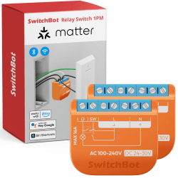 SwitchBot Matter Relais Schalter 1PM, Wlan Schalter kompatibel mit Alexa/Apple Home/Google Home, Leistungsmessendes Relaisschaltmodul mit integriertem Bluetooth Repeater,Bluetooth&WiFi 2,4GHz,16A,2Pcs