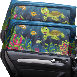 CARAMAZ Sonnenschutz Auto Kinder mit UV Schutz - Größe L für mittlere und größere Scheiben - 2 Stück, Farbe: Turtle-Design