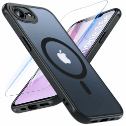 OWKEY Hülle für iPhone 16e/iPhone SE 4/iPhone SE 2025 für Magsafe mit Panzer Glas,[Schutz Militärqualität] Magnetisch Translucent Stoßfest Handyhülle iPhone SE4/16E Case Dünn Cover Schutzhülle,Schwarz iPhone 16e/iPhone SE 4/iPhone SE 2025 iPhone 16e/SE 4/