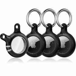 YOSH Airtag Anhänger, Airtag Schlüsselanhänger 4er Pack, TPU Airtag Hülle, 30 mm Metallfeder-Schlüsselanhänger für Apple AirTag, Schwarz