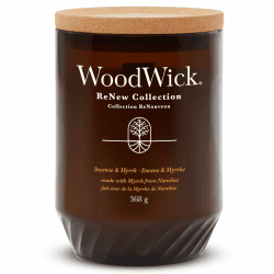 WoodWick ReNew Duftkerze mit knisterndem Docht | Große Kerze Incense & Myrrh | Pflanzliche Soja-Kokosnuss-Wachsmischung | Hergestellt aus recycelten Materialien | Perfekte Geschenke für Frauen