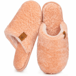 EverFoams Damen Scuff Hausschuhe Gemütlich Weiches Flauschiges Kunstalpaka Memoryschaum Leichte Rutschfeste Pantoffeln 40/41 EU Pfirsich