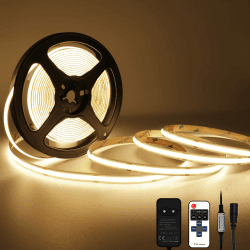 TTWAY COB LED Streifen 2700K Warmweiß, 5M Dimmbares 24V flexibles COB LED Streifen Licht set, 480LEDs/M, GS Netzteil, mit RF Fernbedienung, CRI90+ helles Unterbaulicht für Fernseher, DIY Dekoration
