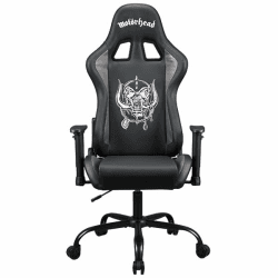 Motorhead - Gaming Stuhl oder Bürostuhl, Gamer Sessel für Erwachsene, bequemer Sitz, integrierte Kopfstütze, verstellbare Armlehnen und Höhe, ergonomische Rückenlehne - Schwarz.