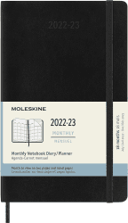 Moleskine Monatsplaner 2023, 18 Monate Kalender, Monatskalender mit Weichem Einband, Maß Large 13 x 21, Farbe: Schwarz