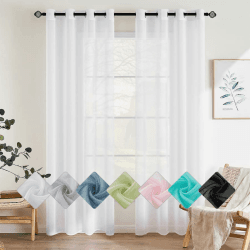 EMEMA 2er Set Sheer Voile Vorhang mit Ösen Transparente Gardine aus Voile Polyester Ösenschal Transparent Wohnzimmer Luftig Dekoschal für Schlafzimmer 140 X 245 cm (B x H) Weiß