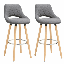WOLTU Barhocker 2er Set Barstuhl Bistrohocker Tresenhocker mit Lehne und Fußstütze Design Stuhl Holz Leinen Dunkelgrau