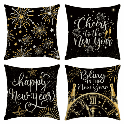 Artoid Mode Feuerwerkskörper Weinbecher Uhren Neujahr 2025 Kissenbezüge 4er Set, 45x45cm Happy New Year Zierkissenbezug Cushion Couch Wohnzimmer Deko