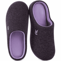 VeraCosy Damen Zweifärbig Hausschuhe Weich Bequem Strick Memoryschaum Rutschfest Pantoffeln Elegantes Lila 38/39 EU