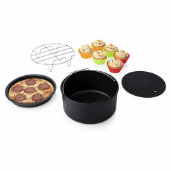 Princess 10-teiliges Zubehör-Set für XL Heißluftfritteuse 4,5L und 5,2 Liter - Topfablage, Pizzablech, Kuchenform, Grillrost, Muffinschälchen, 182012
