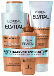 L'Oréal Paris Fiber Booster Anti-Haarverlust Routine langes Haar, Shampoo, Spülung & Serum für volleres Haar, Gegen Haarausfall, Weniger Haarbruch, Elvital, Shampoo + Serum + Spülung