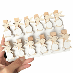 12pcs Holzklammern mit Hasenmotiv und Pompom zu Ostern, Osterkinder Basteln Dekoration, Holzklammern Hase als Osterdeko, Ostergeschenk Deko Osternest Minihase