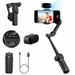Gimbal-Stabilisator für Smartphone, KEIN APP-Tracking, 20 cm Verlängerungsstange, Gesichts Objekt-Tracking-Stabilisator für iPhone, 3-Achsen-OLED-Gimbal für Videoaufnahmen, AOCHUAN Smart X2AI Schwarz