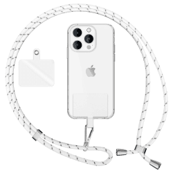 NALIA Bunte Universal-Kette mit Pad, Band für Handy-Hülle zum Umhängen, Karabinerhaken Anhänger Metall, Schlüsselband Umhängeband 160 cm, Crossbody Lanyard mit Schlaufe, Farbe:Weiß Grau