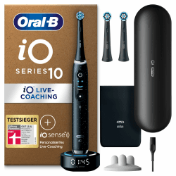 Oral-B iO Series 10 Plus Edition Elektrische Zahnbürste/Electric Toothbrush, PLUS 3 Aufsteckbürsten (inkl. 2x Sanfte Reinigung), 7 Modi für Zahnpflege, Lade-Reiseetui, Designed by Braun, cosmic black