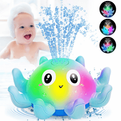 Jovicos Badewannenspielzeug, Oktopus Spray Wasserspielzeug Baby Badespielzeug mit Licht, Badespielzeug Baby ab 1 Jahr, Baby Badewann Spielzeug Baby Geschenk (Blau)