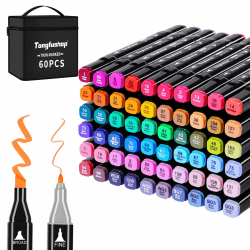 Tongfushop 60 Alkohol Stifte Set, 2 Sekunde Schnell Trocknende Alkohol Marker Set, Doppelseitige Marker Stifte Filzstifte mit Anti-Seepage Abstandshaltern für Malerei, Zeichnung, Design, Manga