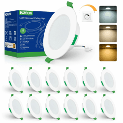 HOMEOW LED Einbaustrahler 230V Flach 7W 600LM, Dimmbar LED Spots Warmweiß 2700K Neutralweiß 4000K Kaltweiß 6000K, IP44 Einbauleuchten für das Bad, 75-90MM Lochmass, 12er Set