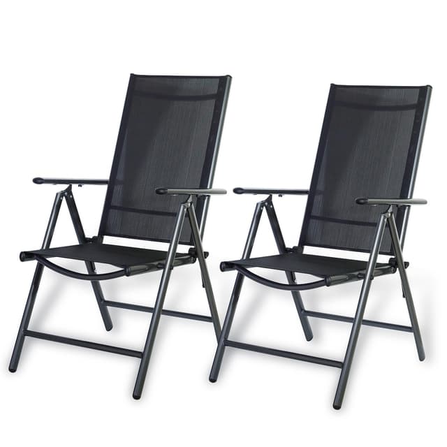 CCLIFE Gartenstühle Alu 2er Set,Gartenstuhl Hochlehner Klappbar, Balkonstühle 7-Fach Verstellbar bis 150kg Dunkelgaru, Modell: Breeze,CushHom
