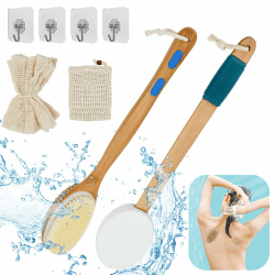 HEKOBAG 11 Stück Eincremehilfe für Rücken Ersatzpads Rückencremer Eincremehilfe Rückeneincremhilfe Rückenpflege Bürste Holz Rückenbürste mit Langem Stiel Duschbürste Rücken Badebürsten für Lotion