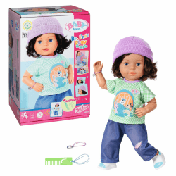 BABY born Brother Play & Style 43cm, Jungen Puppe mit Haaren und 7 lebensechten Funktionen ohne Batterien, inkl. Outfit und Zubehör, beweglicher Kopf, Arme, Beine und Hüfte, 835418 Zapf Creation