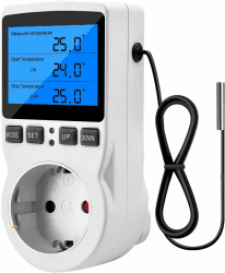 Digitaler Temperaturregler Steckdosen Heizung Kühlen Thermostat 250V mit Fühler Steckdose und Sonde LCD Bildschirm für Gewächshaus,Aquarium,Terrarium,Reptilien frostwächter Thermostat heizung
